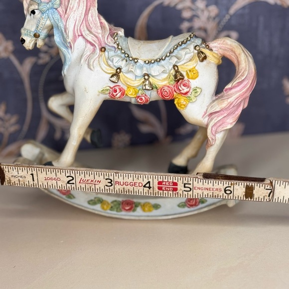 Vintage Estate Resin Rocking Horse Figurine with Floral Accents - Picture 5 of 8